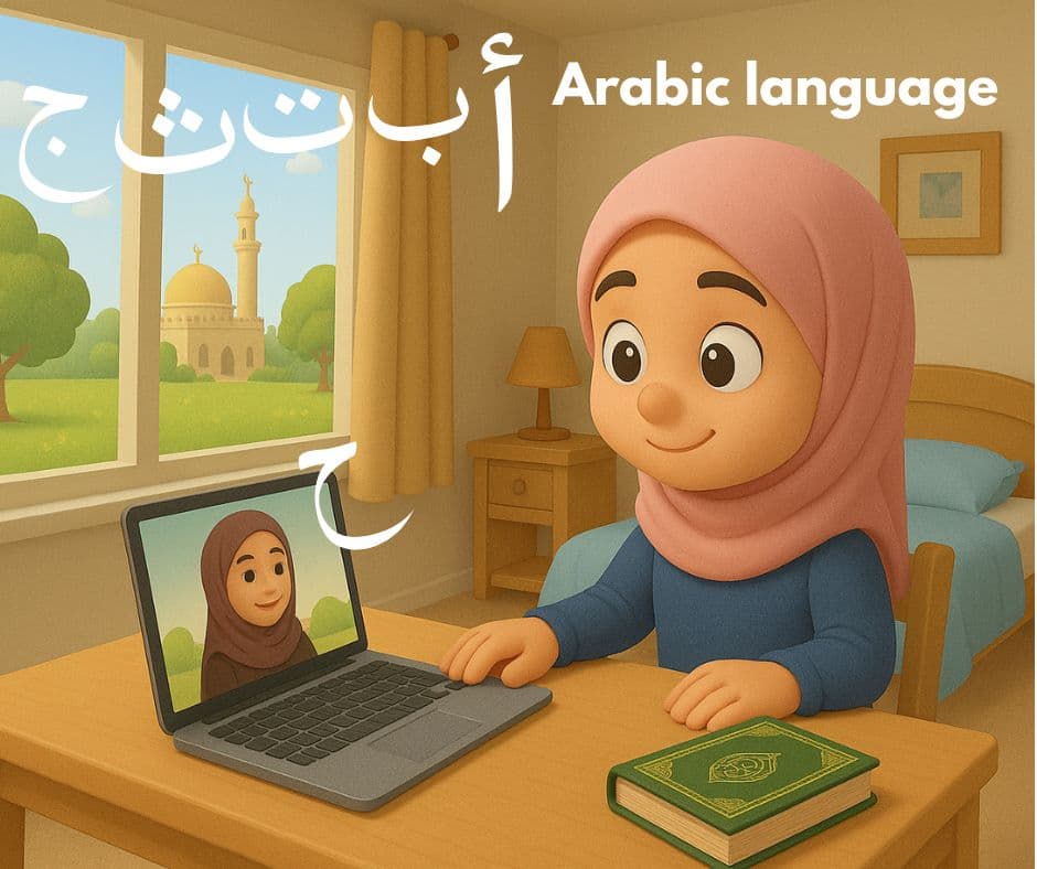 Arabic language learning session with alphabet and vocabulary