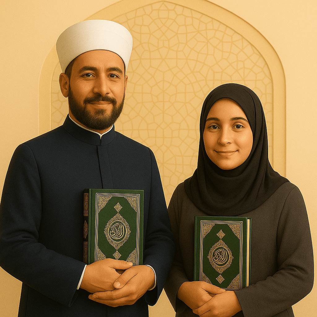 Certified Al-Azhar teacher conducting online class with international students